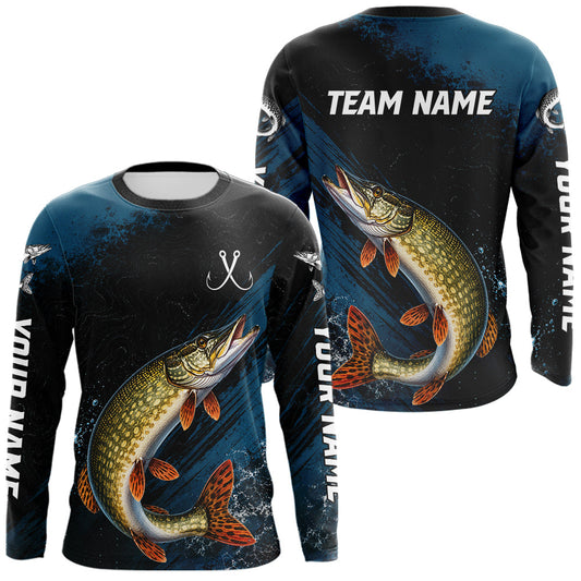 Maxcorners Custom Northern Pike Fishing Jersey Personalized Long Sleeve Shirt For Men LM2306