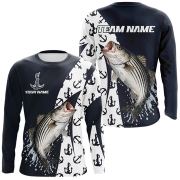 Maxcorners Personalized Striped Bass Fishing Shirts Long Sleeve With Pattern Anchor, Fishing Shirt Jersey LM2603