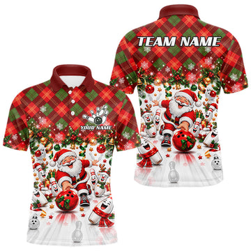 Maxcorners Merry Christmas Santa Men Bowling Polo Shirt Custom Snowman Pins League Match Apparel