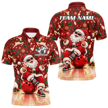 Maxcorners Merry Christmas Santa Men Bowling Polo Shirt Custom Reindeer Snowflake League Match Apparel