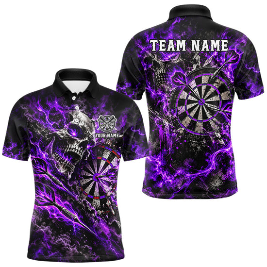 Maxcorners Purple Fire Skull Men Darts Polo Shirt Personalized Quarter Zip Performance Team Jersey
