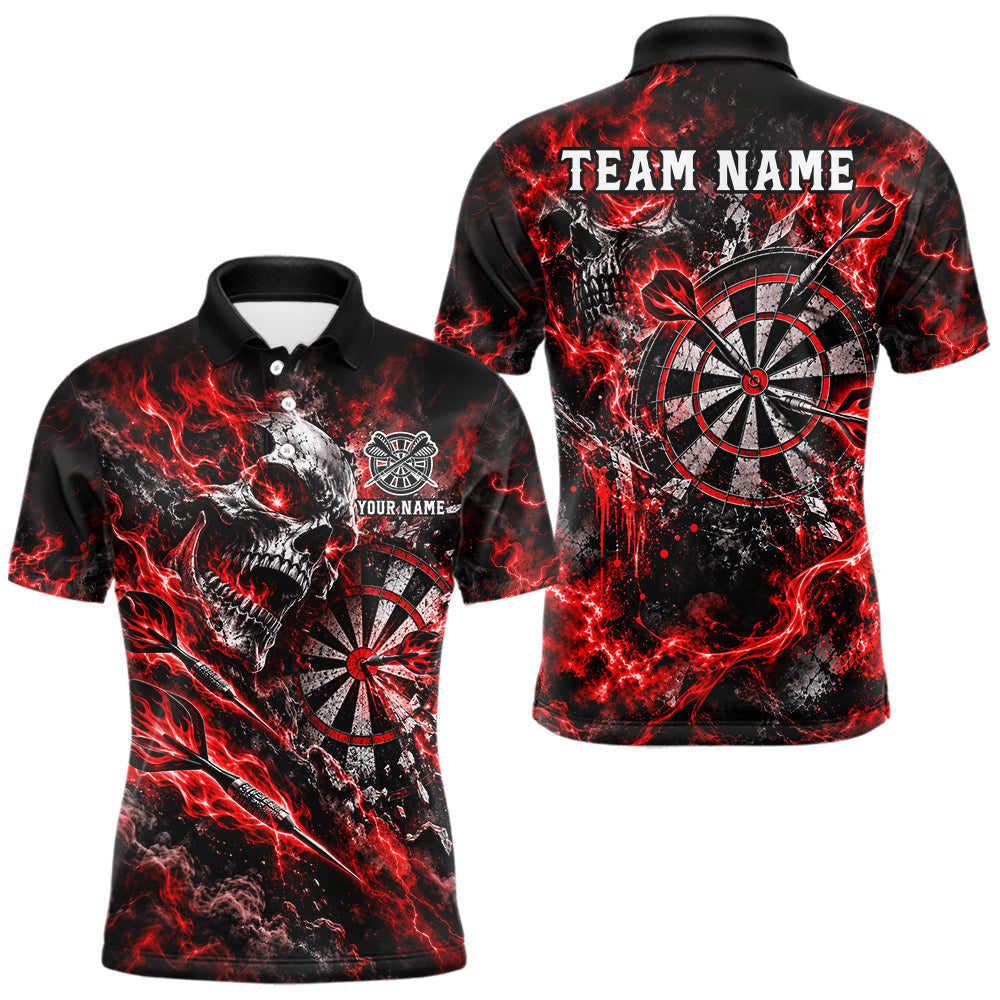 Maxcorners Red Fire Skull Men Darts Polo Shirt Personalized Quarter Zip Performance Team Jersey