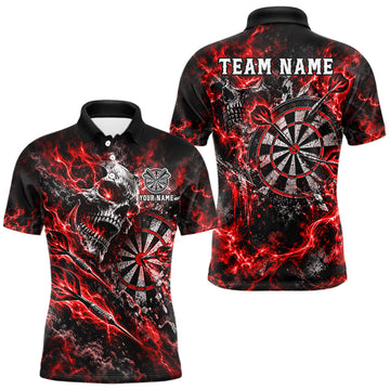 Maxcorners Red Fire Skull Men Darts Polo Shirt Personalized Quarter Zip Performance Team Jersey