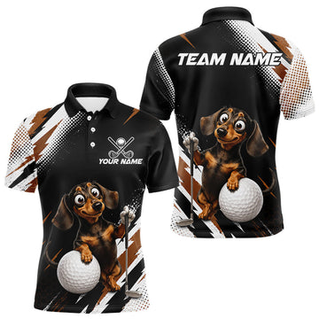 Maxcorners Personalized Dachshund Golf Polo Shirt for Men, Funny Wiener Dog Performance Golf Shirt