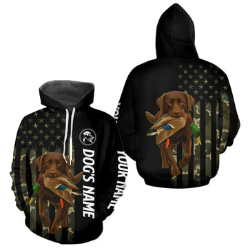 Maxcorners Duck Hunting With Labrador Retriever Dog Custom Name Camo Full Printing Shirts, Chocolate Lab Hunting LM0609