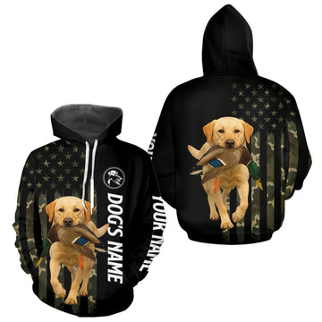 Maxcorners Duck Hunting With Labrador Retriever Dog Custom Name Camo Full Printing Shirts, Yellow Lab Hunting LM0609