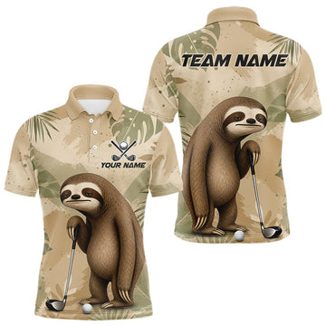 Maxcorners Personalized Lazy Sloth Golf Polo Shirt for Men, Funny Performance Golf Shirt