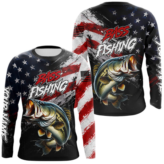 Maxcorners American Flag Bass Fishing Shirt For Men, Personalized Largemouth Bass Fishing Apparel LM0106