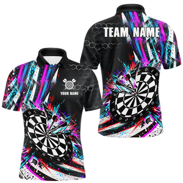 Maxcorners Neon Splash Dartboard Art Polo 1/4-Zip Shirt For Men Custom Vibrant Darts Team Match Jersey LM0510