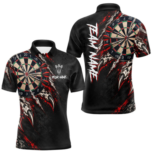 Maxcorners Slashed Black Red Darts Polo 1/4-Zip Shirt For Men Custom Dart Player Competition Jersey LM0510
