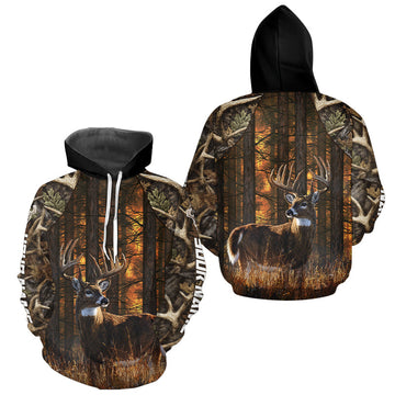 Maxcorners Whitetail Deer Hunting Custom Name All Over Print Shirts Big Buck Forest Camo Hunter Outdoor Gift  LM1508