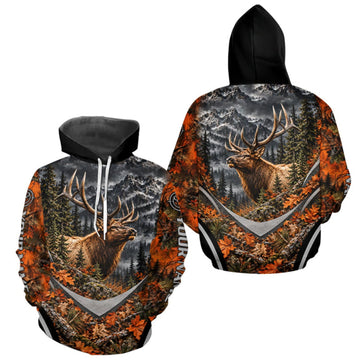 Maxcorners Elk Hunting Shirt For Men Custom Autumn Mountain Wildlife Pullover Shirt LM1910
