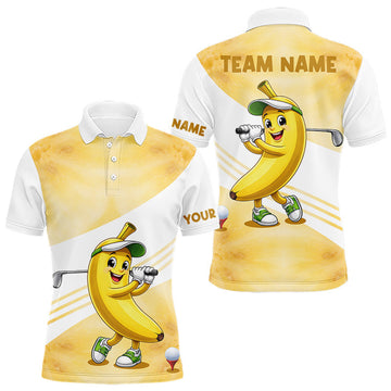 Maxcorners Funny Banana Golf Polo Shirt Custom Name â€“ Cute Banana Golfer Golf Polo For Men LM1406