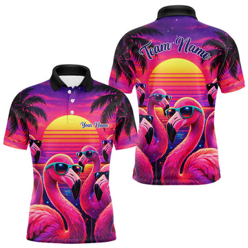 Custom Neon Flamingo Paradise Mens Golf Shirt Polo, Cool Flamingo Golf Team Outfits LM1203