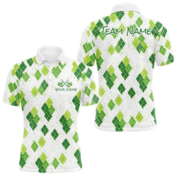 Maxcorners Green Argyle Mens Golf Polo Shirt, Pattern Golf Shirts Custom Team Golf Polo LM1903
