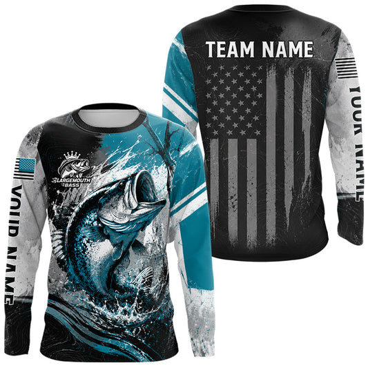 Maxcorners Personalized Bass Fishing Shirts Long Sleeve, Patriotic American Flag Fishing Jersey LM2306