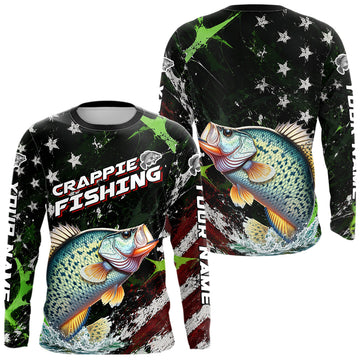 Maxcorners Best Crappie Fishing Shirts Long Sleeve American Flag Patriotic Custom Name Fishing Jersey LM2405