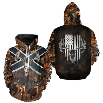 Maxcorners Hunting Shirt with Running Deer Design US Flag - Orange Camo Custom Name 3D Print