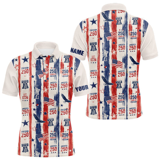 Maxcorners Custom America 250Th Anniversary Men's Polo - Vintage Patriotic USA Flag Personalized Performance Jersey LM2405