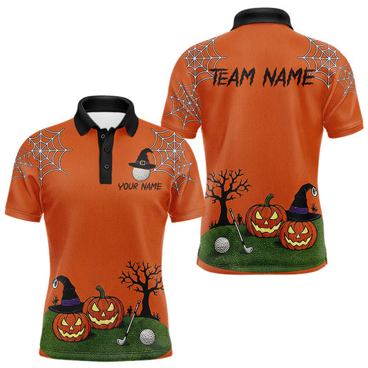 Maxcorners Halloween Pumpkin Men Golf Polo Shirt Personalized Custom Name Funny Golf Gift LM2607