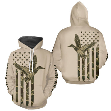 Maxcorners Beige Duck Hunting Shirt With Design American Flag , Duck Hunter Camo Shirt For Men, Hunting Gift LM0609