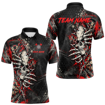 Maxcorners Skull Dartboard Polo 1/4-Zip Shirt For Men Custom Red Darts Team Tournament Jersey LM0510