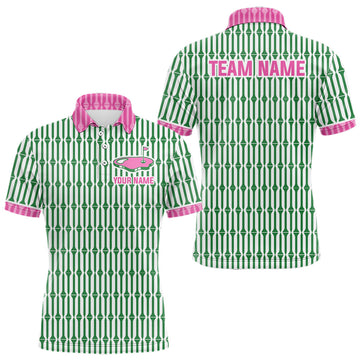 Maxcorners Funny Pink Green Geometric Polo Golf Shirt, Retro Style Performance Golf Top For Family Team Shirt LM0404