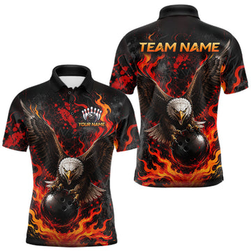 Maxcorners Eagle Bowling Polo Shirt Custom Name Team Quarter Zip Bowling Jersey For Men
