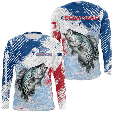 Maxcorners Custom Patriotic American Flag Crappie Fishing Shirts Long Sleeve, Fishing Tournament Jerseys LM1903