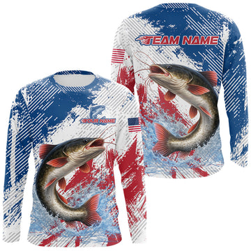 Maxcorners Custom Patriotic American Flag Catfish Fishing Shirts Long Sleeve, Fishing Tournament Jerseys LM1903