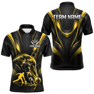 Maxcorners Yellow Black Bowling Player Polo Shirt For Men Custom Abstract Sports Team Tournament Jersey LM1910