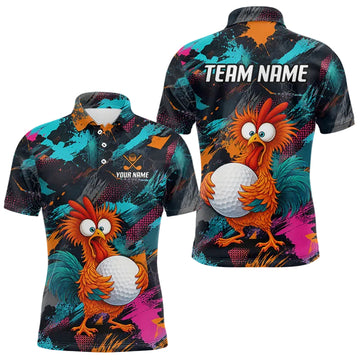 Maxcorners Funny Chicken Golf Polo Shirt Personalized Custom Name Team Golf Shirt Gift