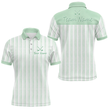 Maxcorners Personalized Golf Polo Shirt Mint Green Striped Custom Team Name Polo For Men LM1705