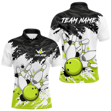 Maxcorners Bowling Shirt Custom Name Black White Lime Green Bowling Ball Personalized Team Jersey For Men
