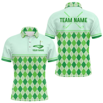 Maxcorners Green Argyle Golf Polo Shirt Personalized Mens Golf Shirt Golf Outfit Family Team Shirts LM1508