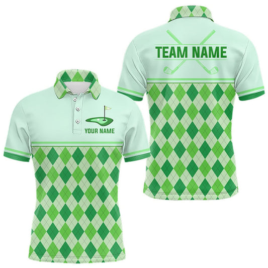 Maxcorners Green Argyle Golf Polo Shirt Personalized Mens Golf Shirt Golf Outfit Family Team Shirts LM1508