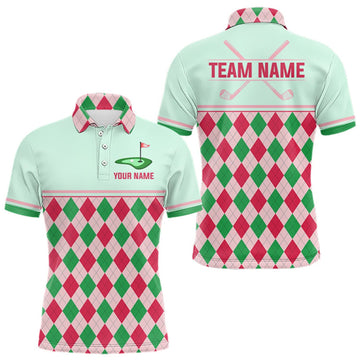 Maxcorners Green Red Argyle Golf Polo Shirt Personalized Mens Golf Shirt Golf Outfit Family Team Shirts LM1508