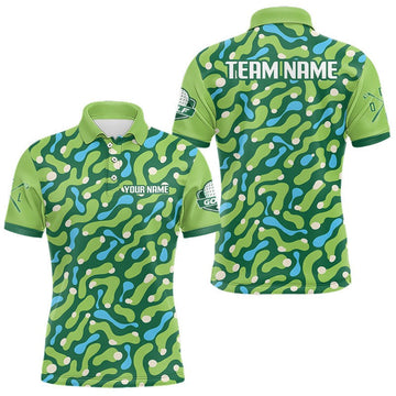 Maxcorners Custom Green Camo Pattern Mens Golf Polo Shirt Personalized Team Golf Uniform LM2306
