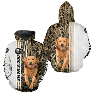 Maxcorners Personalized Yellow Labrador Retriever Pheasant Hunting 3D Shirt, Custom Name Hunter Camo Graphic LM2709