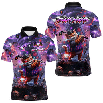 Maxcorners Personalized Mens Golf Polo Shirts Angry Cat Golfer Gothic Lightning Theme Team Name Shirt LM1904