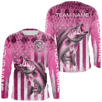 Maxcorners Custom Bass Fishing Shirt 3D Personalized Team Name Long Sleeve UV Protection Fishing Jersey|Pink LM2306