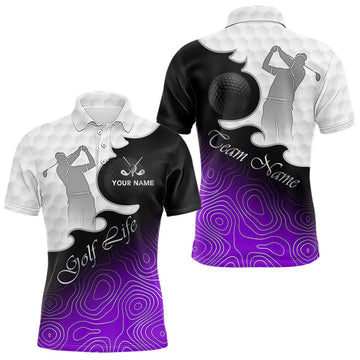 Maxcorners Custom Mens Golf Polo Shirt Purple Black Gradient, Personalized Name Golf Shirt, Gift For Golfer LM2704