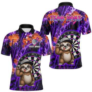 Maxcorners Funny Sloth Dartboard Jersey For Men Dart Team Shirts Dart League Polo & 1/4 Zip