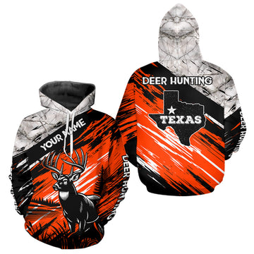 Maxcorners Deer Hunting Shirt 3D All Over Print Orange Black Gray Camo Deer With TX Flag Season LM2608