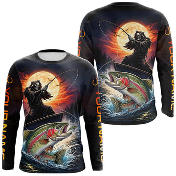 Maxcorners Personalized Fish Reaper Fishing Jerseys, Fish Reaper Sunset Rainbow Trout Fishing Shirts Long Sleeve LM2704