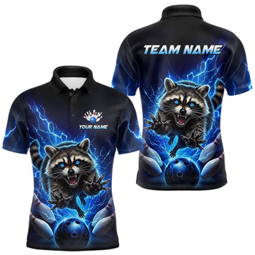 Maxcorners Men Raccoon Bowling Shirt Lightning Bowling Shirt Custom Name Team Shirt For Bowlers LM0409