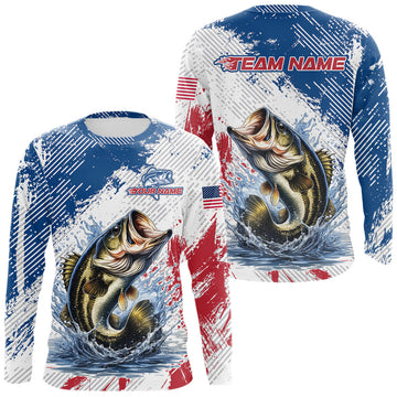 Maxcorners Custom Patriotic American Flag Bass Fishing Shirts Long Sleeve, Fishing Tournament Jerseys LM2901