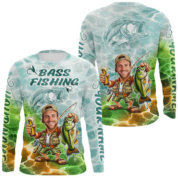 Maxcorners Custom Photo Funny Bass Fishing Shirts Long Sleeve For Men, Fishing Team Jersey LM0404