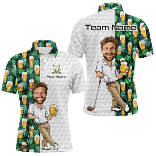 Maxcorners Custom Face Funny Golfer Tropical Beer Pattern Golf Polo Shirt for Men