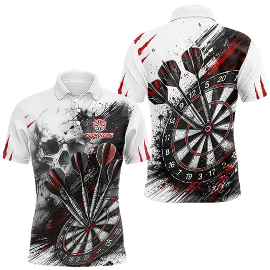 Maxcorners Skull Red Dart Board Polo 1/4-Zip Shirt For Men Custom Skull Darts Team Darts Tournament Jersey LM0510